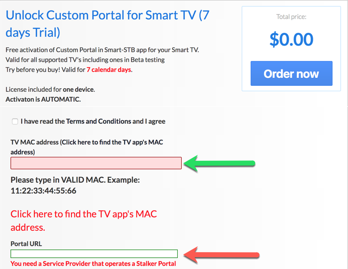 Smart stb activation page